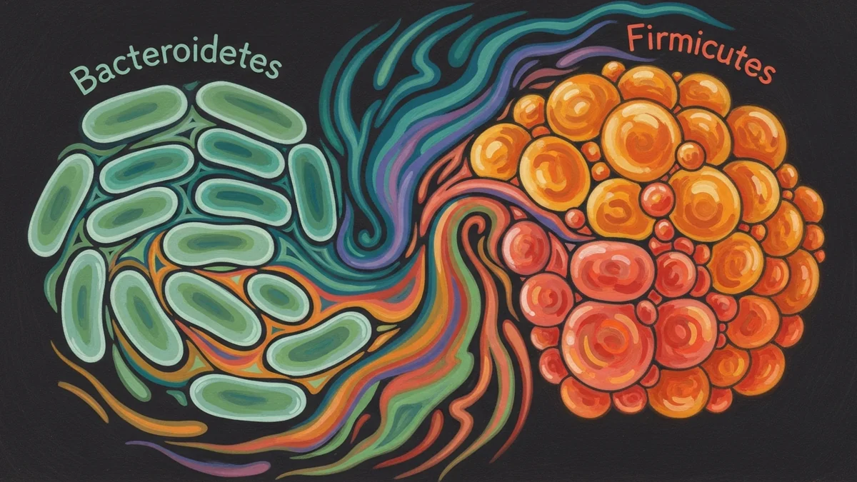 Festoi absztrakt illusztracio a Firmicutes es Bacteroidetes bakteriumokrol